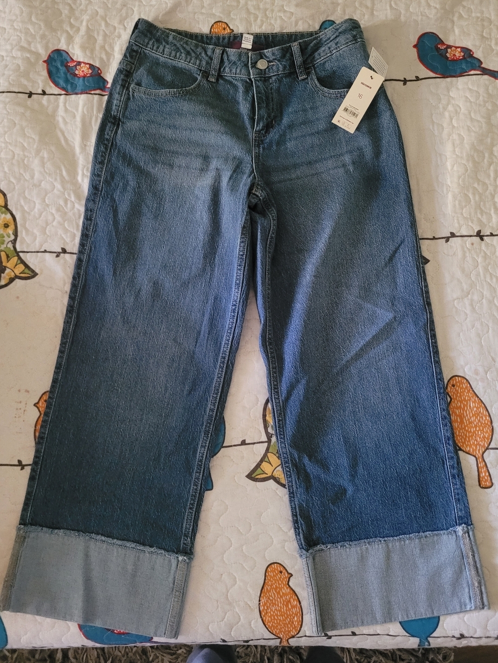 🆕️ Girls Wide-Leg Cuffed Jeans - Weekend Academy Size 16